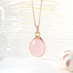 18K Yellow Gold 9.5ct Cabochon Rose Quartz Pendant - MMR