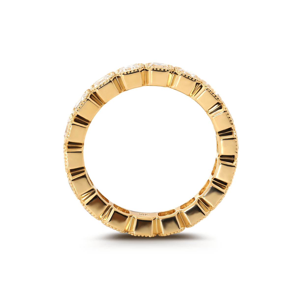 18K Yellow Gold Asscher Cut Lab Diamond Millegrain Bezel Eternity Ring - MMR