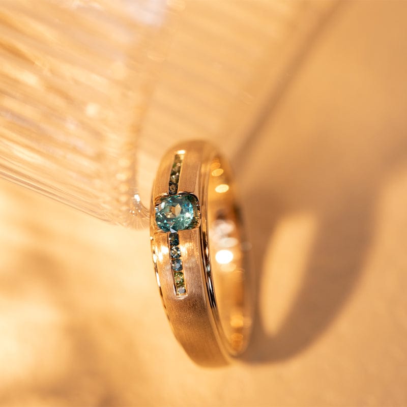 14K Yellow Gold Fancy Green Sapphire (Corundum) Brushed Ring