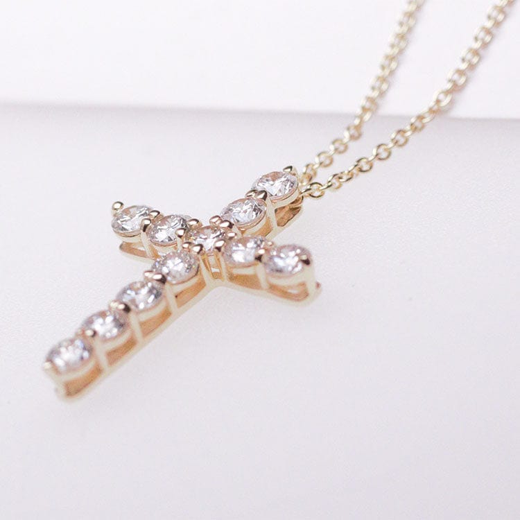 18K Yellow Gold Cross Diamond Necklace