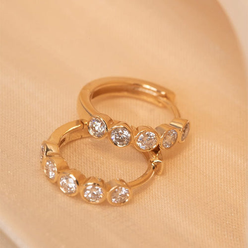 18k Yellow Gold Diamond Bezel Hoop Earrings