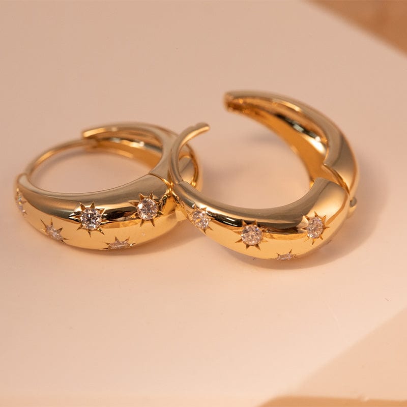 18k Yellow Gold Diamond Star Hoop Earrings