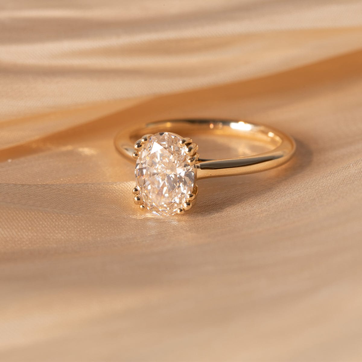 18K Yellow Gold Oval Cut Lab Diamond Double Prong Basket Setting Solitaire Ring (Ring Setting Only)