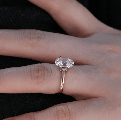 18K Yellow Gold Elongated OMC White Gold Prong Solitaire Engagement Ring (Ring Setting Only)