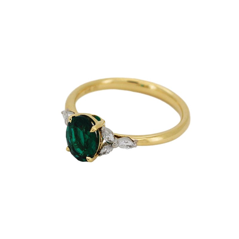 18k Yellow Gold Emerald & Diamond Engagement Ring(Ring Setting Only)