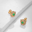 18k Yellow Gold Emerald & Diamond Flower Earrings