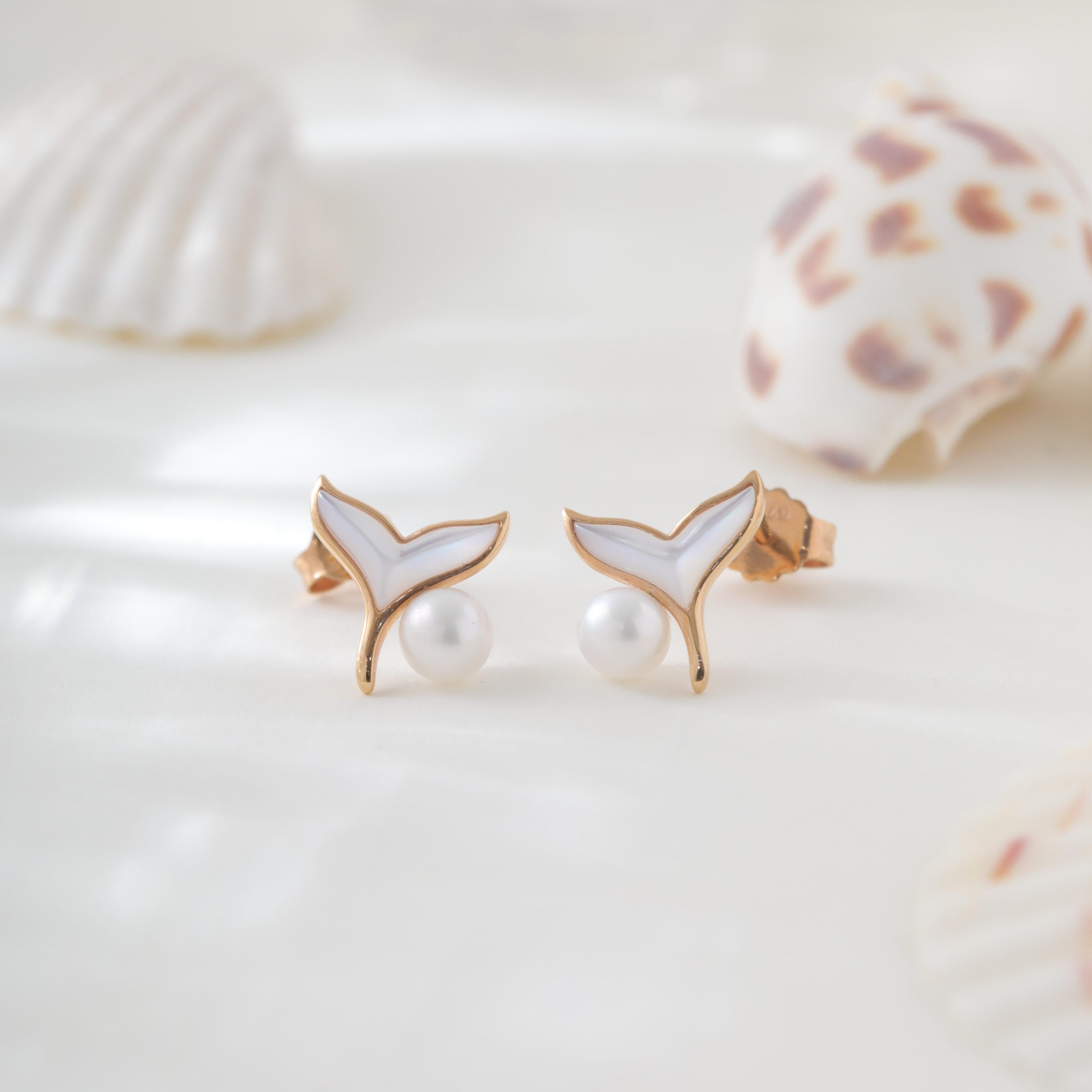 18K Yellow Gold Freshwater Pearl and Mother-of-Pearl Stud Earrings - MMR