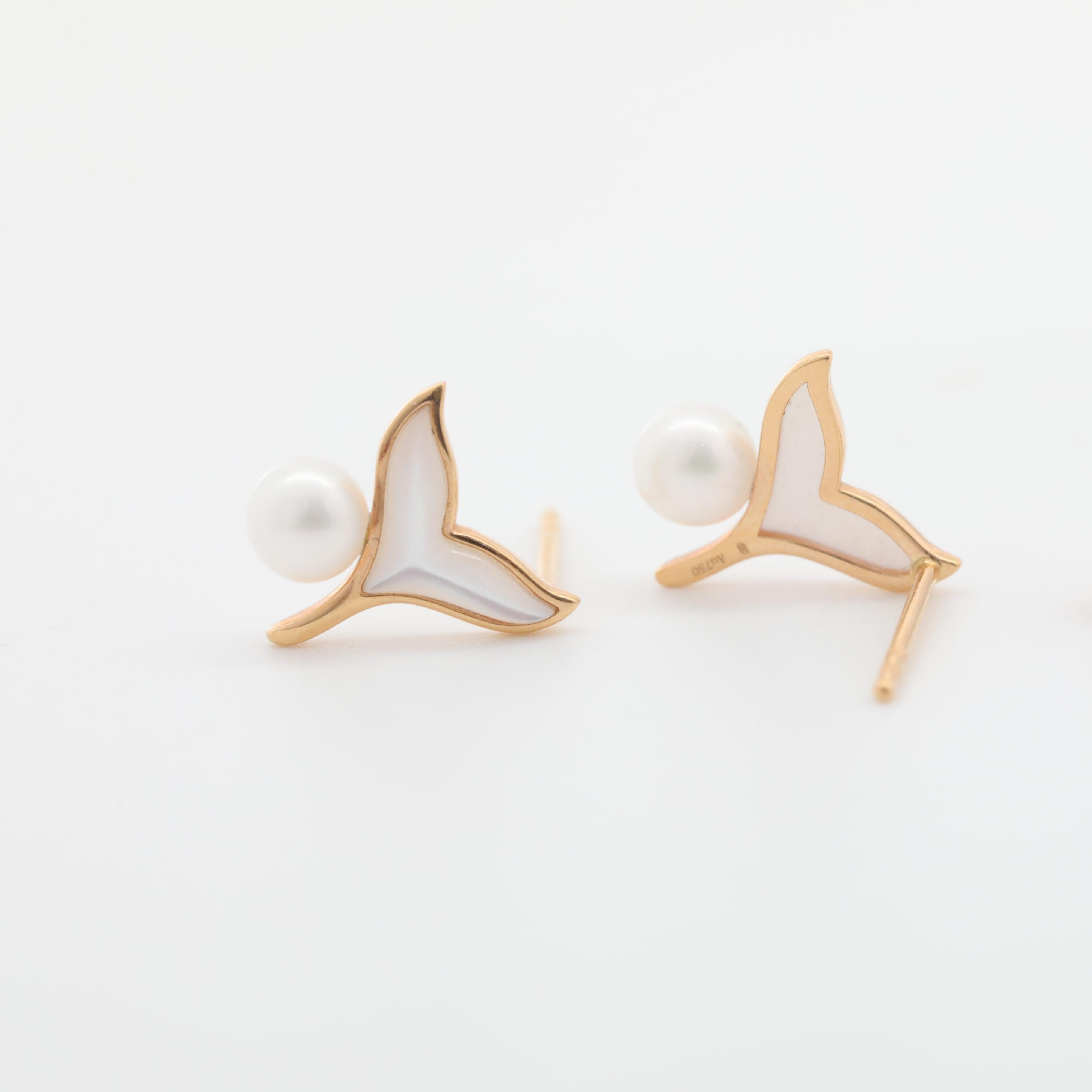18K Yellow Gold Freshwater Pearl and Mother-of-Pearl Stud Earrings - MMR
