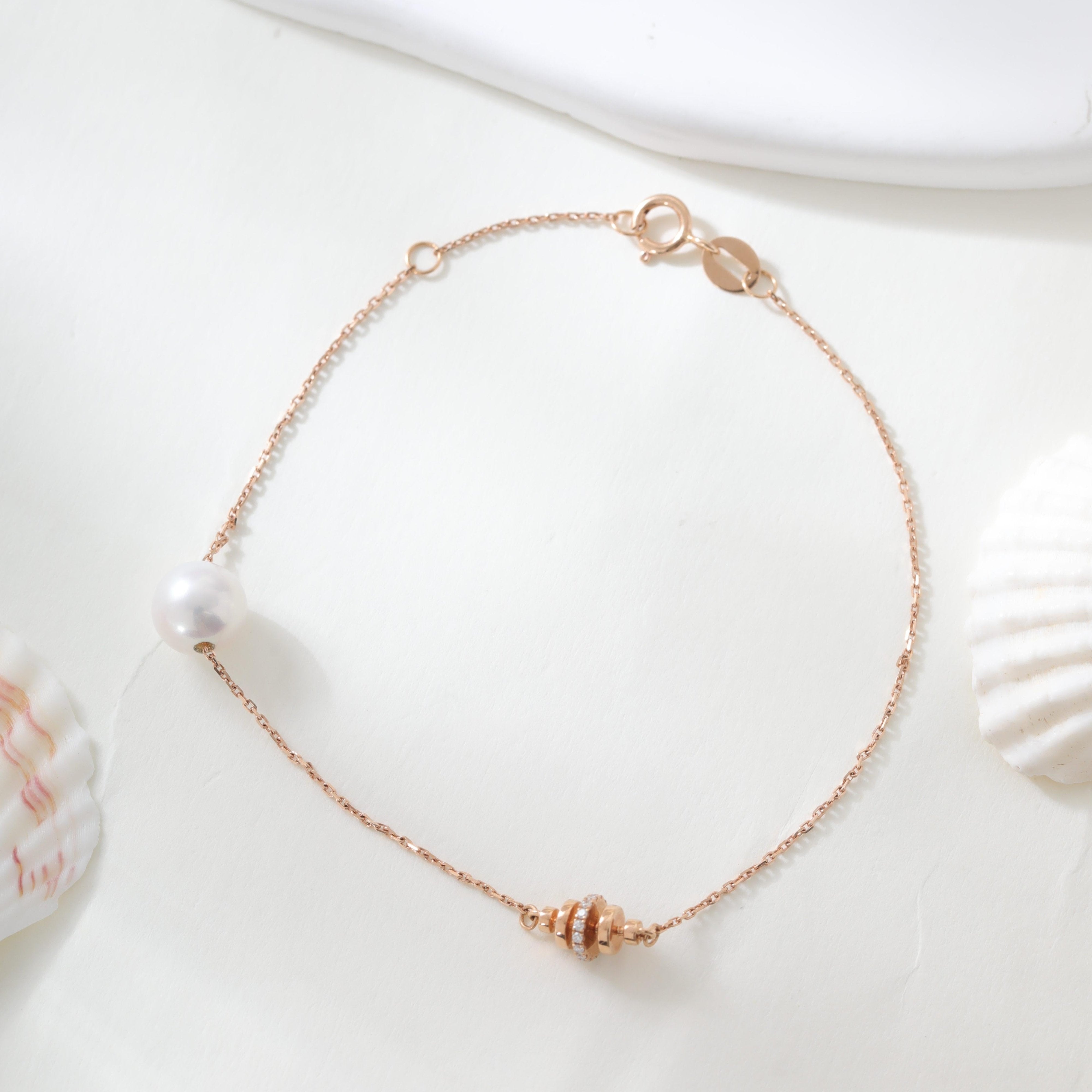 18K Yellow Gold Freshwater Pearl Chain Bracelet - MMR