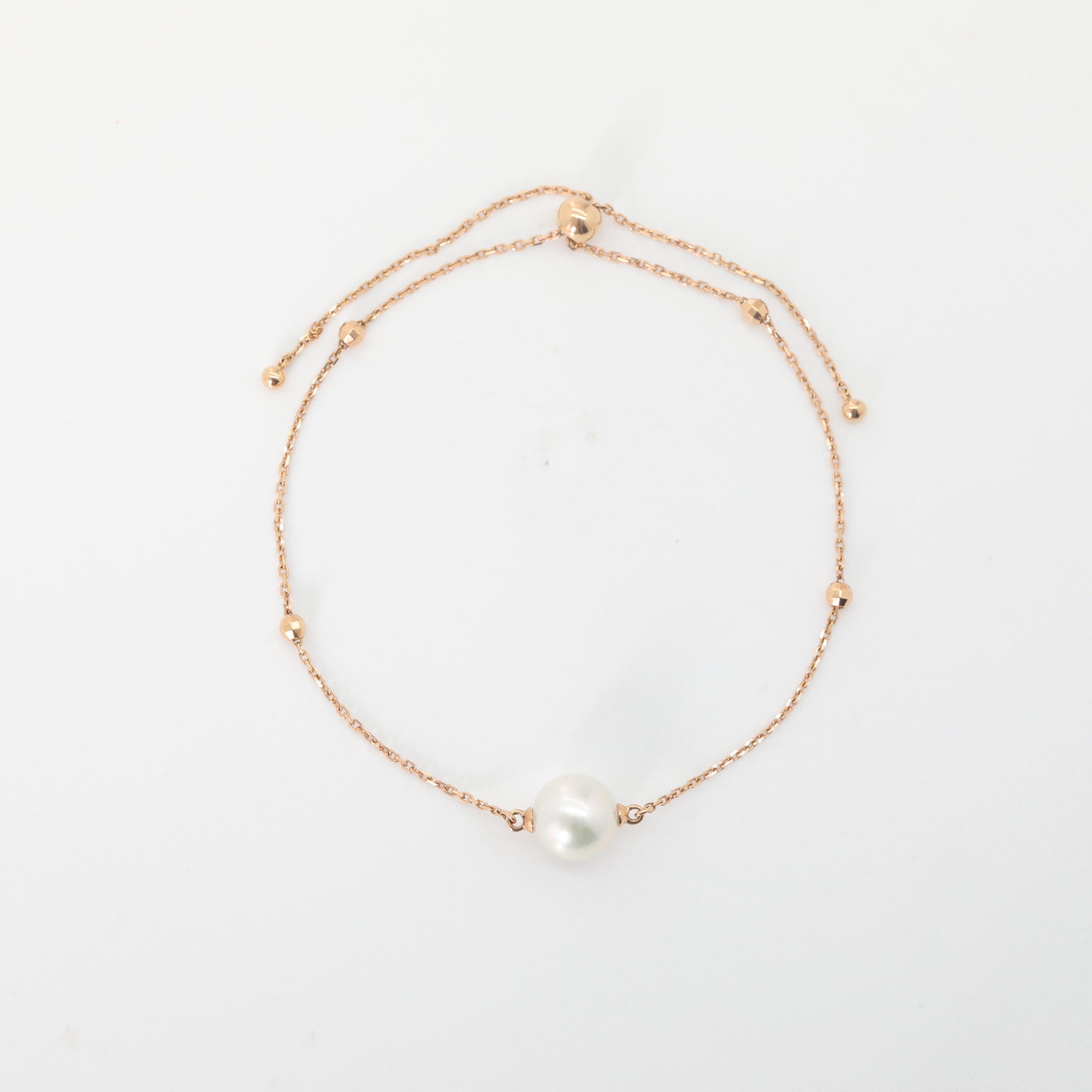 18K Yellow Gold Freshwater Pearl Chain Bracelet - MMR