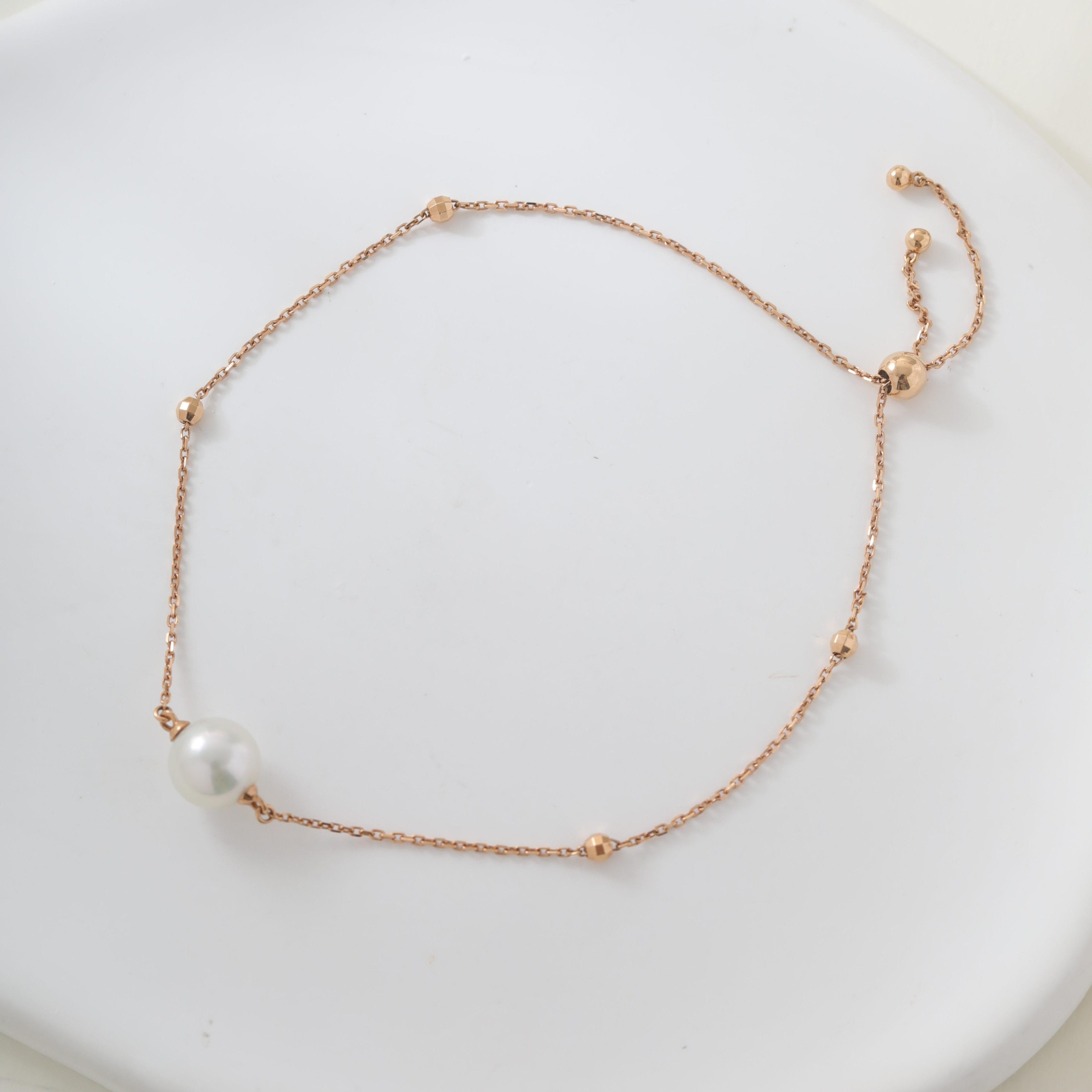 18K Yellow Gold Freshwater Pearl Chain Bracelet - MMR