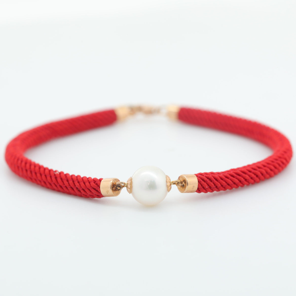 18K Yellow Gold Freshwater Pearl Red String Bracelet - MMR