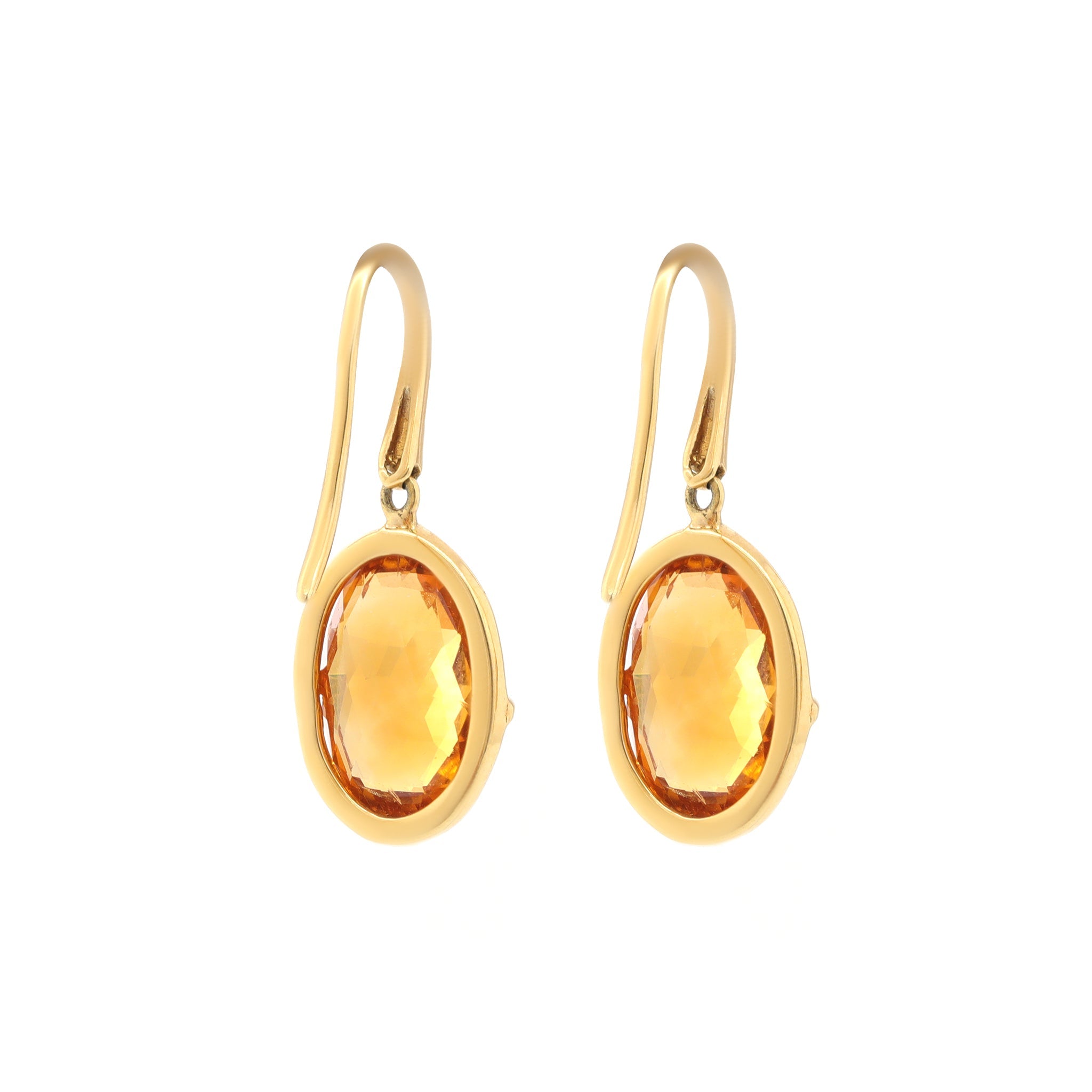 18K Yellow Gold Natural Citrine Dangle Earrings - MMR