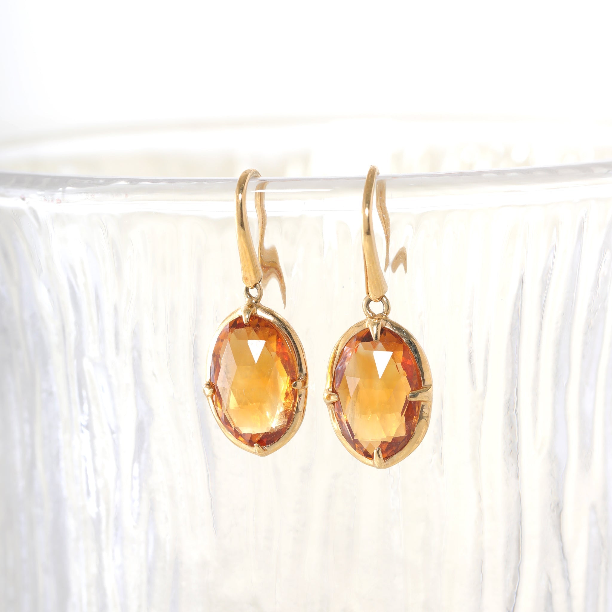 18K Yellow Gold Natural Citrine Dangle Earrings - MMR