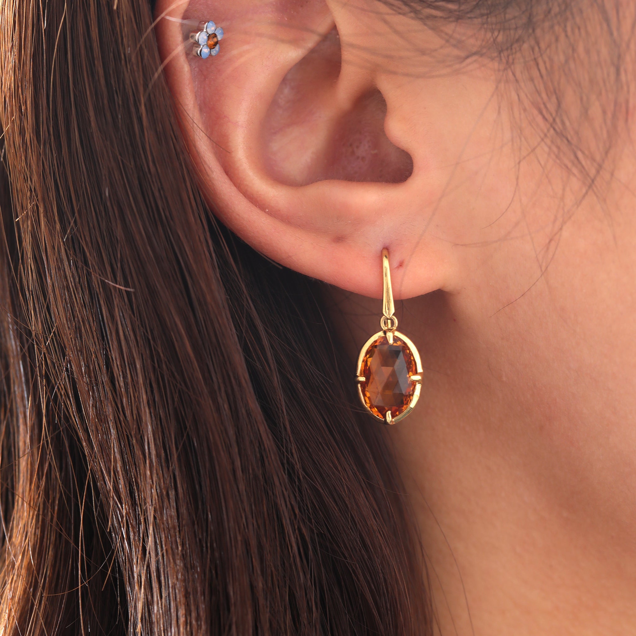 18K Yellow Gold Natural Citrine Dangle Earrings - MMR