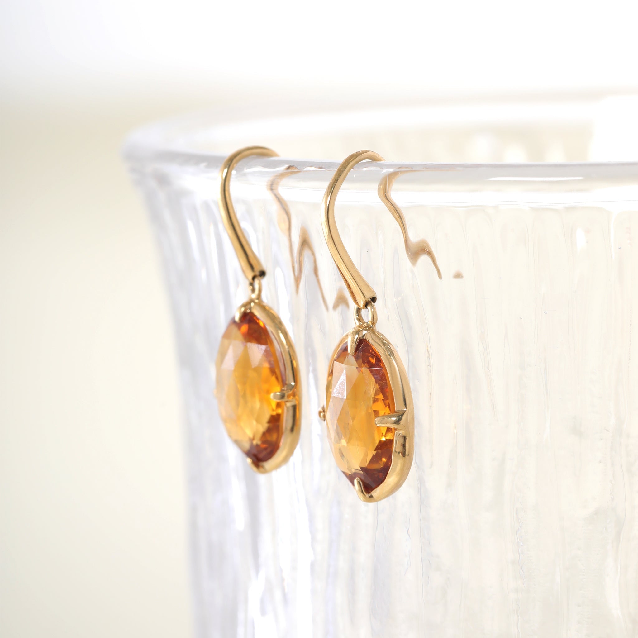 18K Yellow Gold Natural Citrine Dangle Earrings - MMR