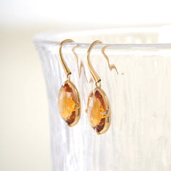 18K Yellow Gold Natural Citrine Dangle Earrings - MMR