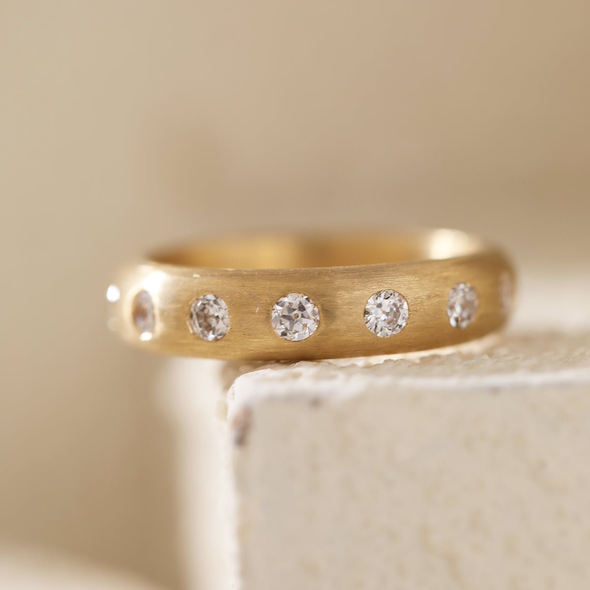 18K Yellow Gold Old European Cut Lab Diamond Matte Brushed Ring - MMR