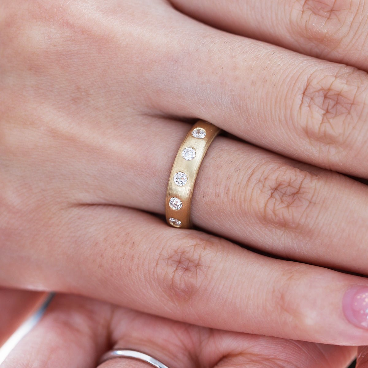 18K Yellow Gold Old European Cut Lab Diamond Matte Brushed Ring - MMR