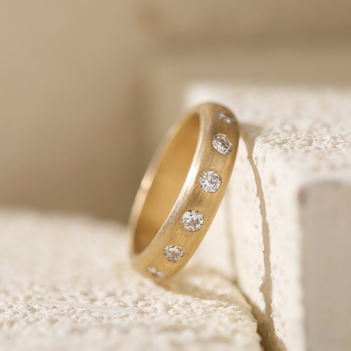 18K Yellow Gold Old European Cut Lab Diamond Matte Brushed Ring - MMR