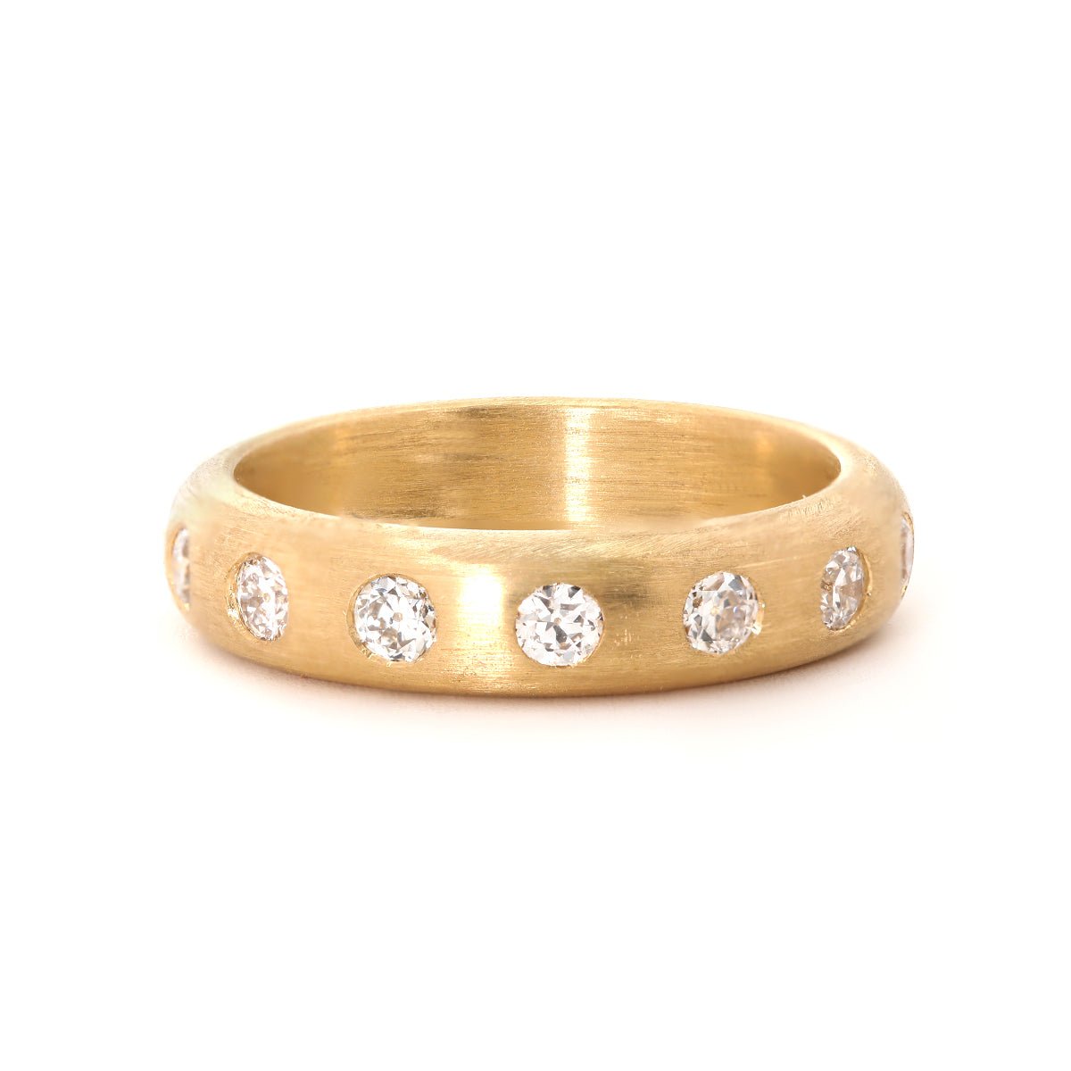 18K Yellow Gold Old European Cut Lab Diamond Matte Brushed Ring - MMR