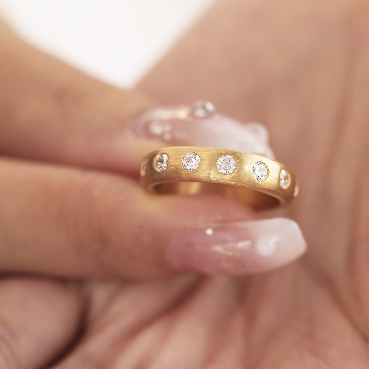 18K Yellow Gold Old European Cut Lab Diamond Matte Brushed Ring - MMR