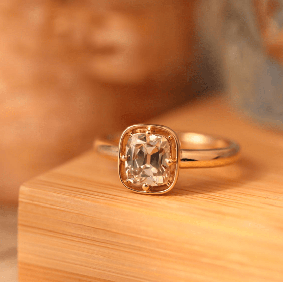 18K Yellow Gold Old Mine Cut Lab Diamond Statement Engagement Ring