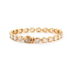 18K Yellow Gold Pear Shape Lab Diamond Bezel Tennis Bracelet - MMR