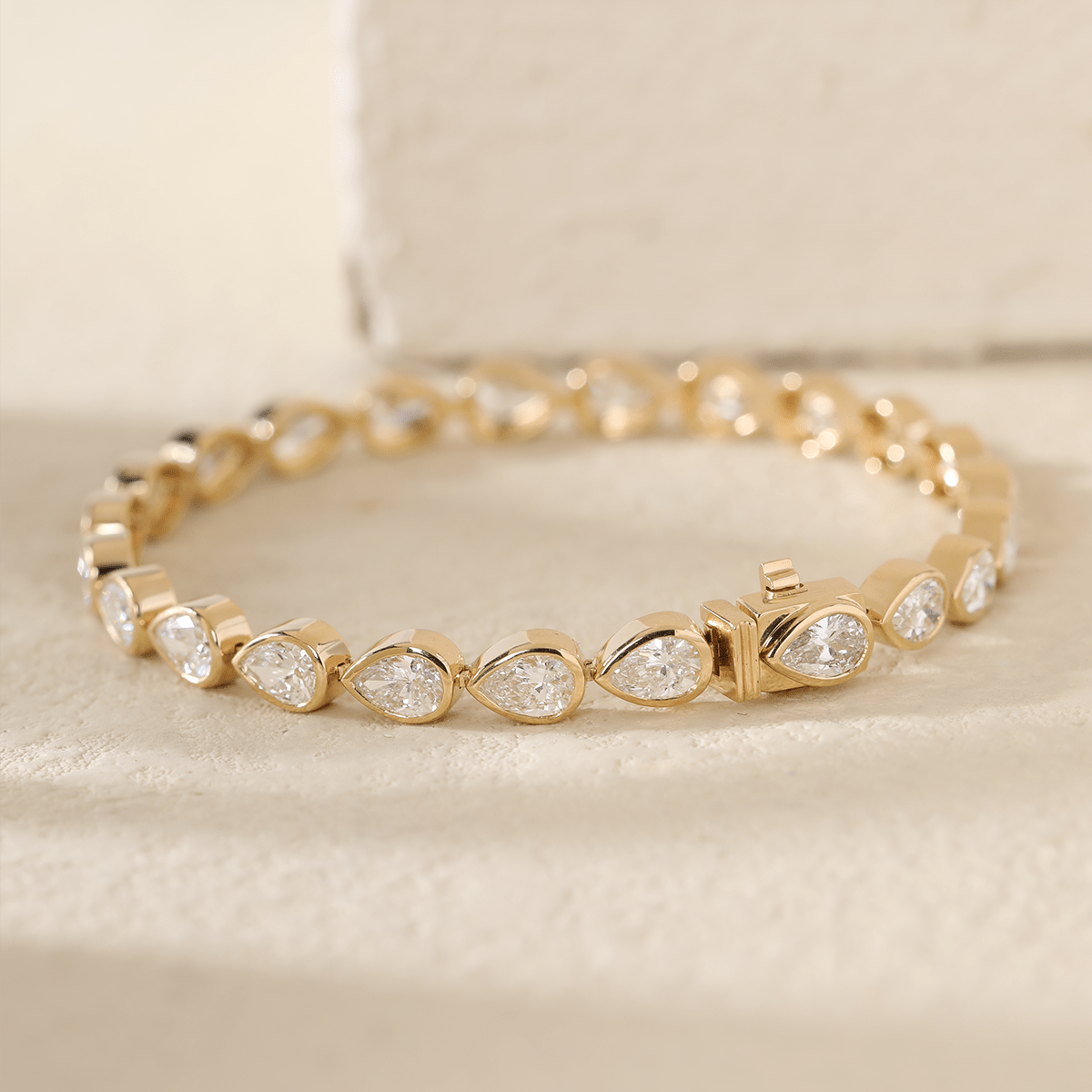 18K Yellow Gold Pear Shape Lab Diamond Bezel Tennis Bracelet - MMR