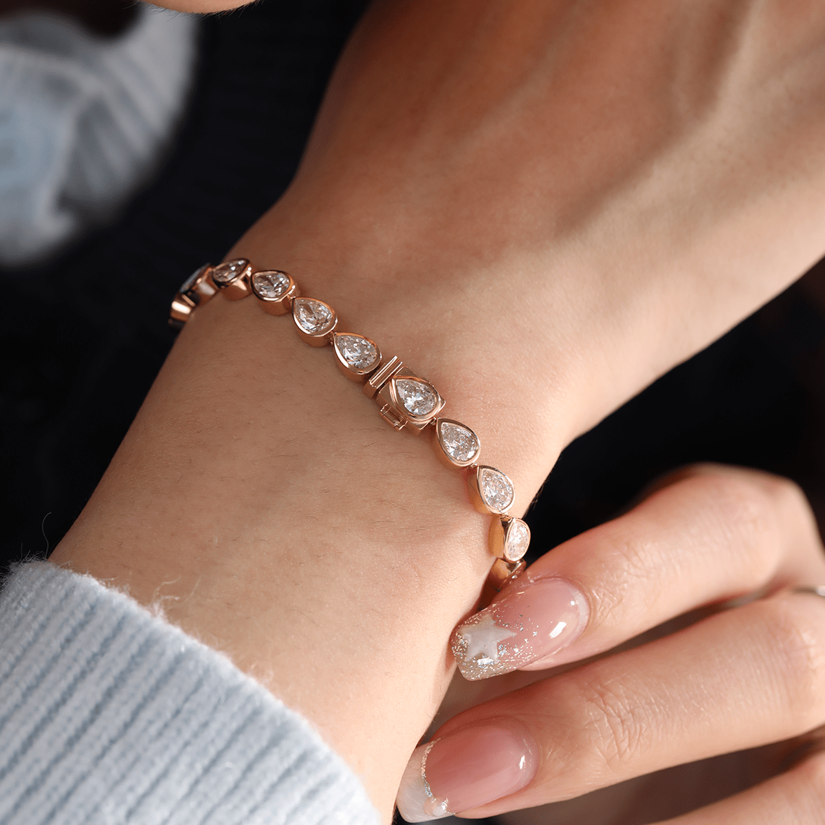 18K Yellow Gold Pear Shape Lab Diamond Bezel Tennis Bracelet - MMR