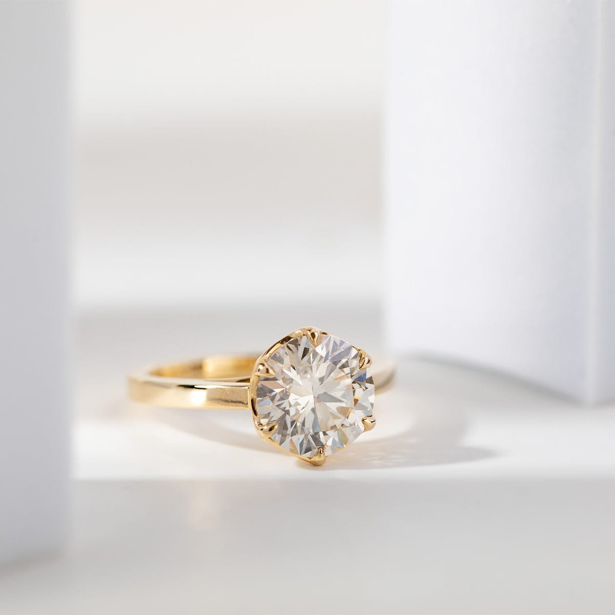 18K Yellow Gold Round Lab Diamond Floral Basket Setting Engagement Ring (Ring Setting Only)
