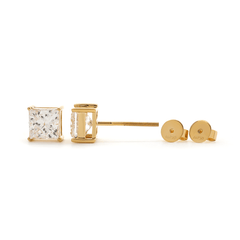 18K Yellow Gold Princes Cut Lab diamond Stud Earrings - MMR