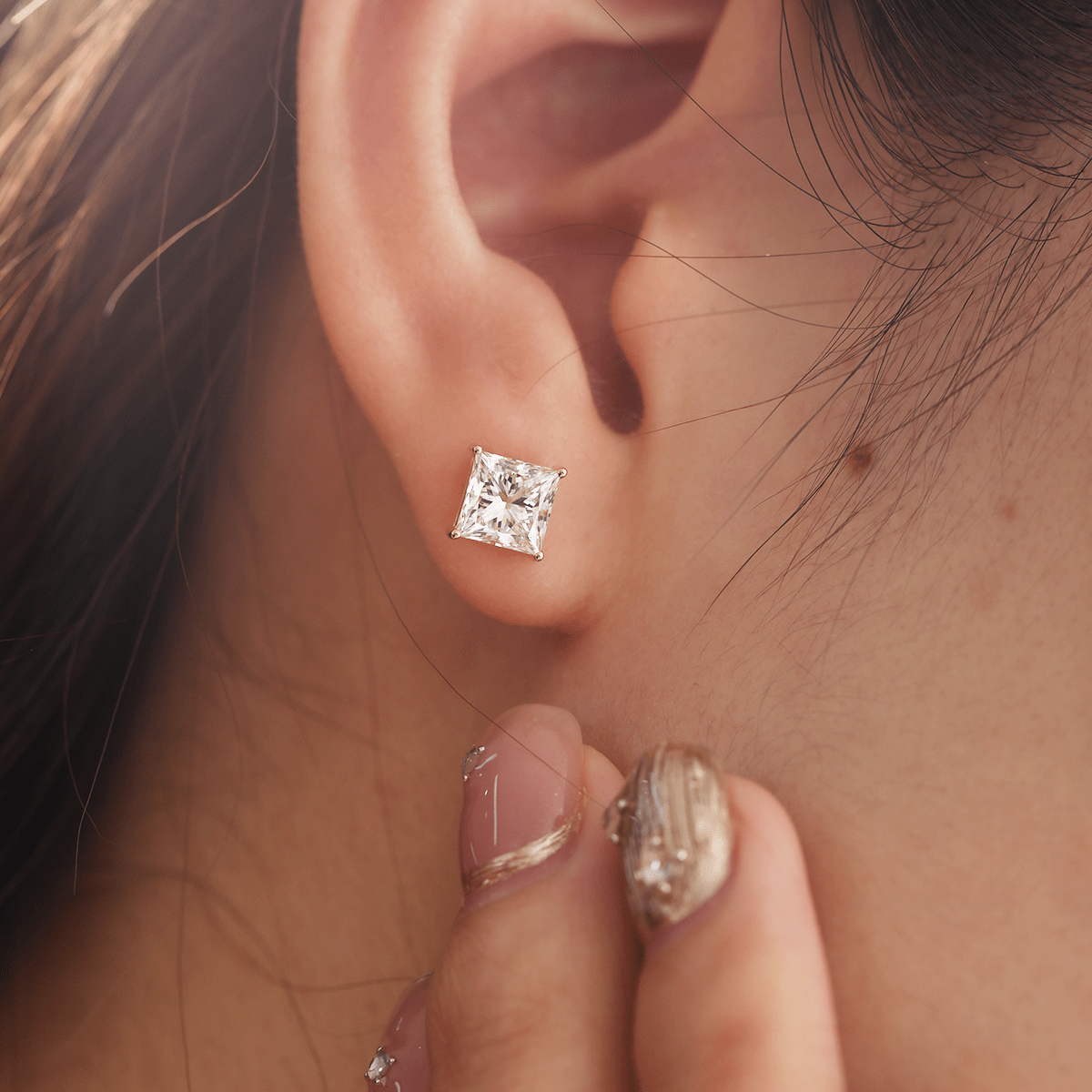 18K Yellow Gold Princes Cut Lab diamond Stud Earrings - MMR