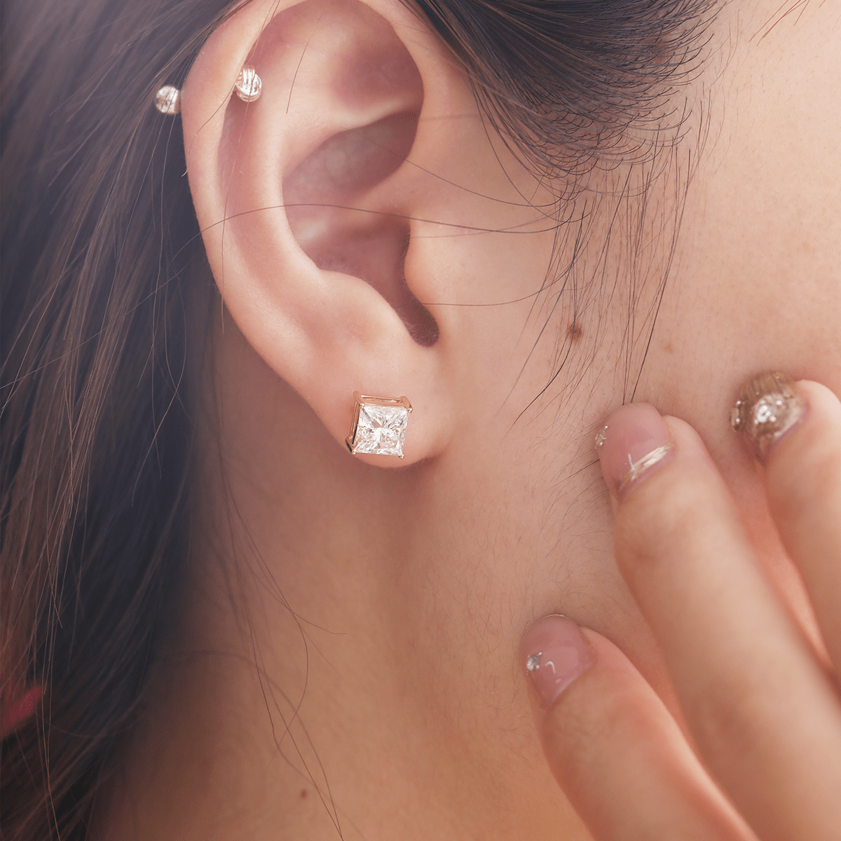 18K Yellow Gold Princes Cut Lab diamond Stud Earrings - MMR