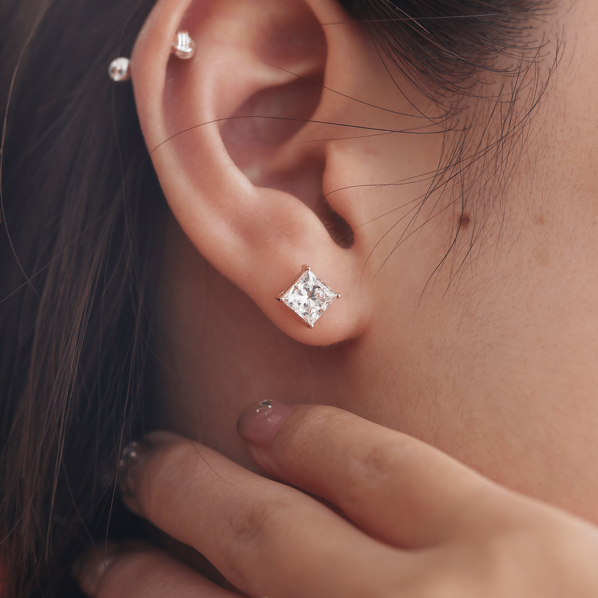 18K Yellow Gold Princes Cut Lab diamond Stud Earrings - MMR