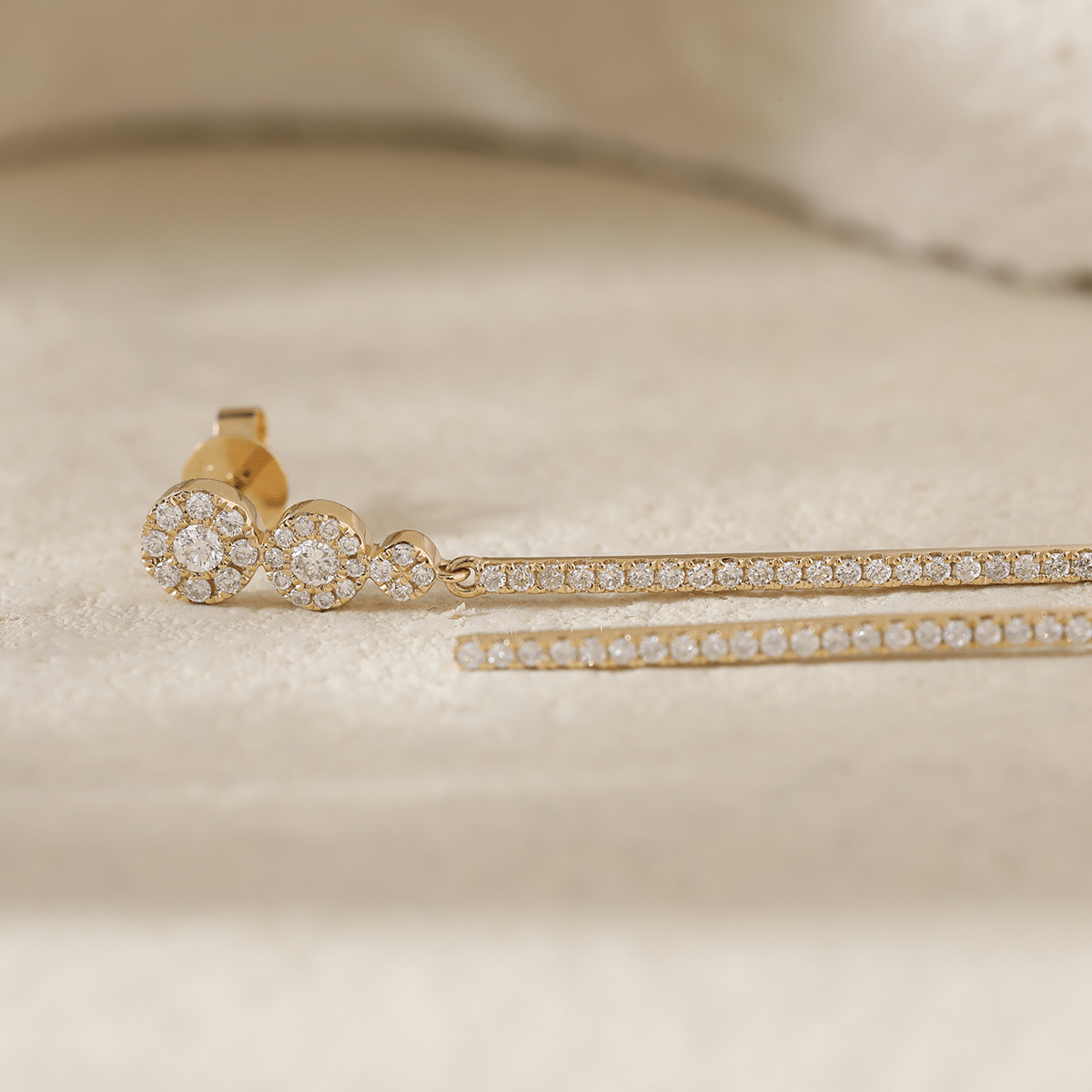 18K Yellow Gold Round Cut Diamond Pave Drop Earrings - MMR