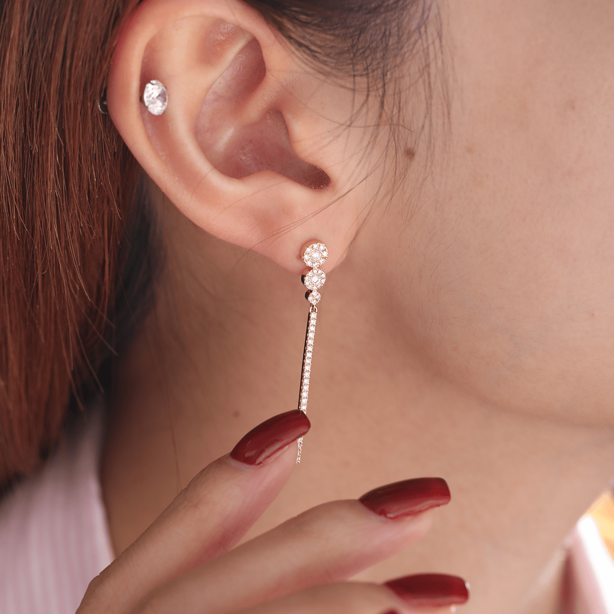 18K Yellow Gold Round Cut Diamond Pave Drop Earrings - MMR