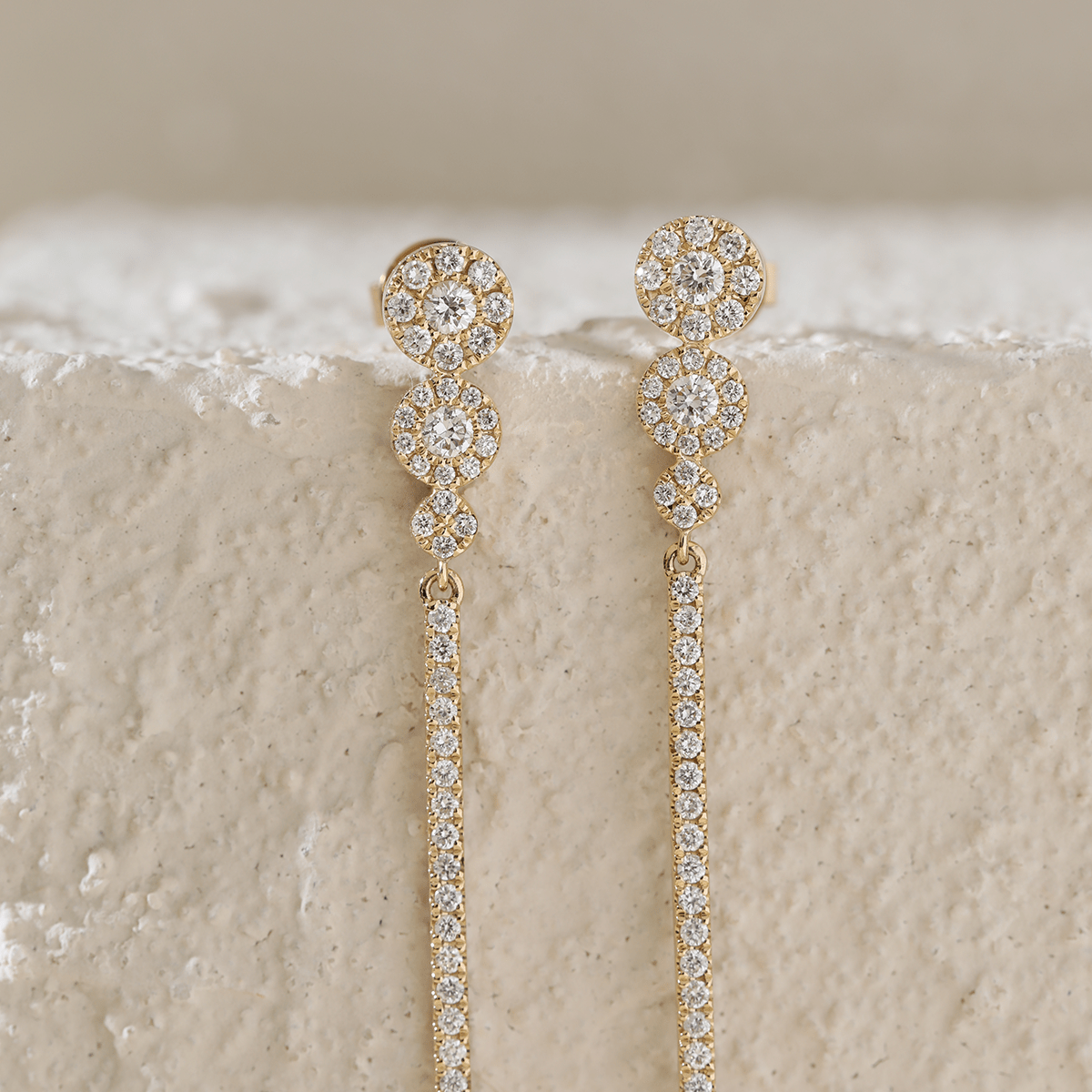 18K Yellow Gold Round Cut Diamond Pave Drop Earrings - MMR