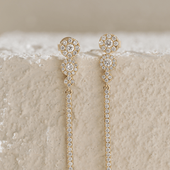 18K Yellow Gold Round Cut Diamond Pave Drop Earrings - MMR