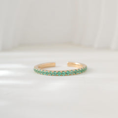 18K Yellow Gold Round Lab Colombian Emerald Pave Open Ring - MMR