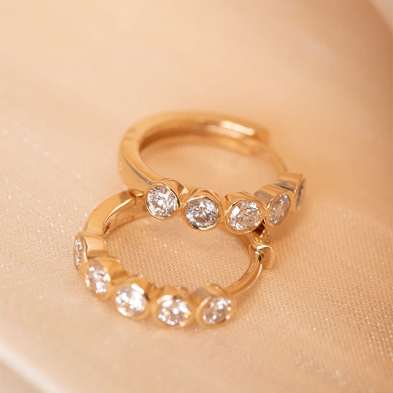 18K Yellow Gold Round Lab Diamond Five - stone Bezel Huggie Earrings - MMR