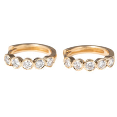 18K Yellow Gold Round Lab Diamond Five - stone Bezel Huggie Earrings - MMR