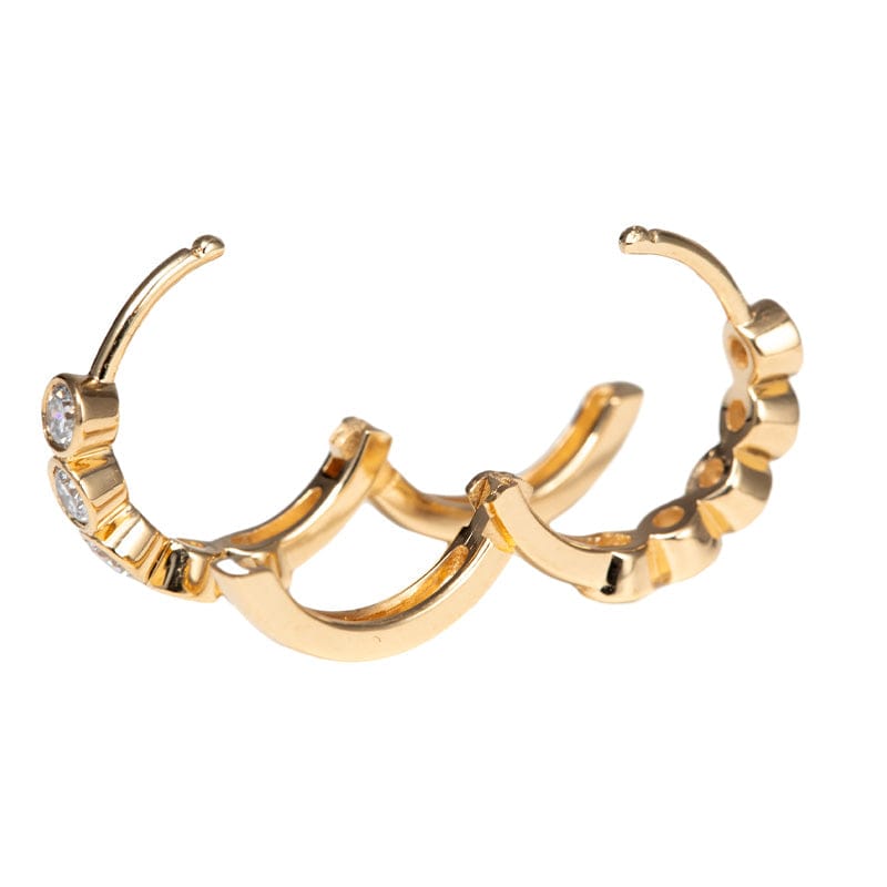 18K Yellow Gold Round Lab Diamond Five - stone Bezel Huggie Earrings - MMR