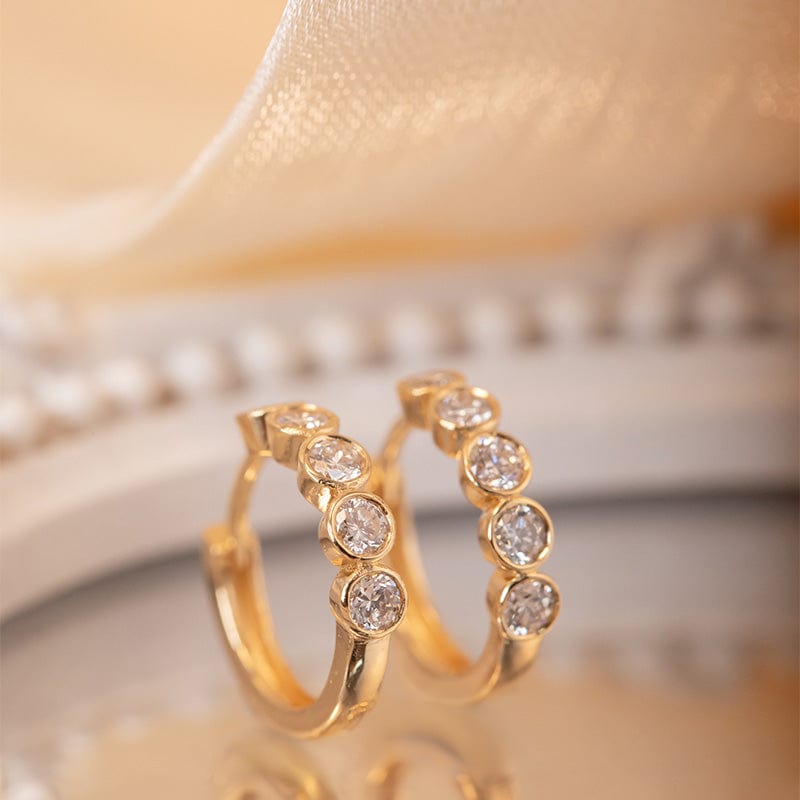 18K Yellow Gold Round Lab Diamond Five - stone Bezel Huggie Earrings - MMR