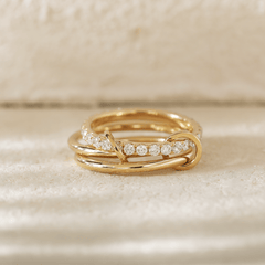18K Yellow Gold Triple Link Stacking Ring with Round Lab Diamond Pave - MMR