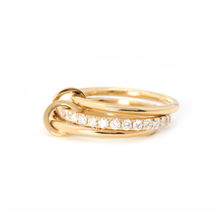 18K Yellow Gold Triple Link Stacking Ring with Round Lab Diamond Pave - MMR