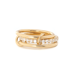 18K Yellow Gold Triple Link Stacking Ring with Round Lab Diamond Pave - MMR