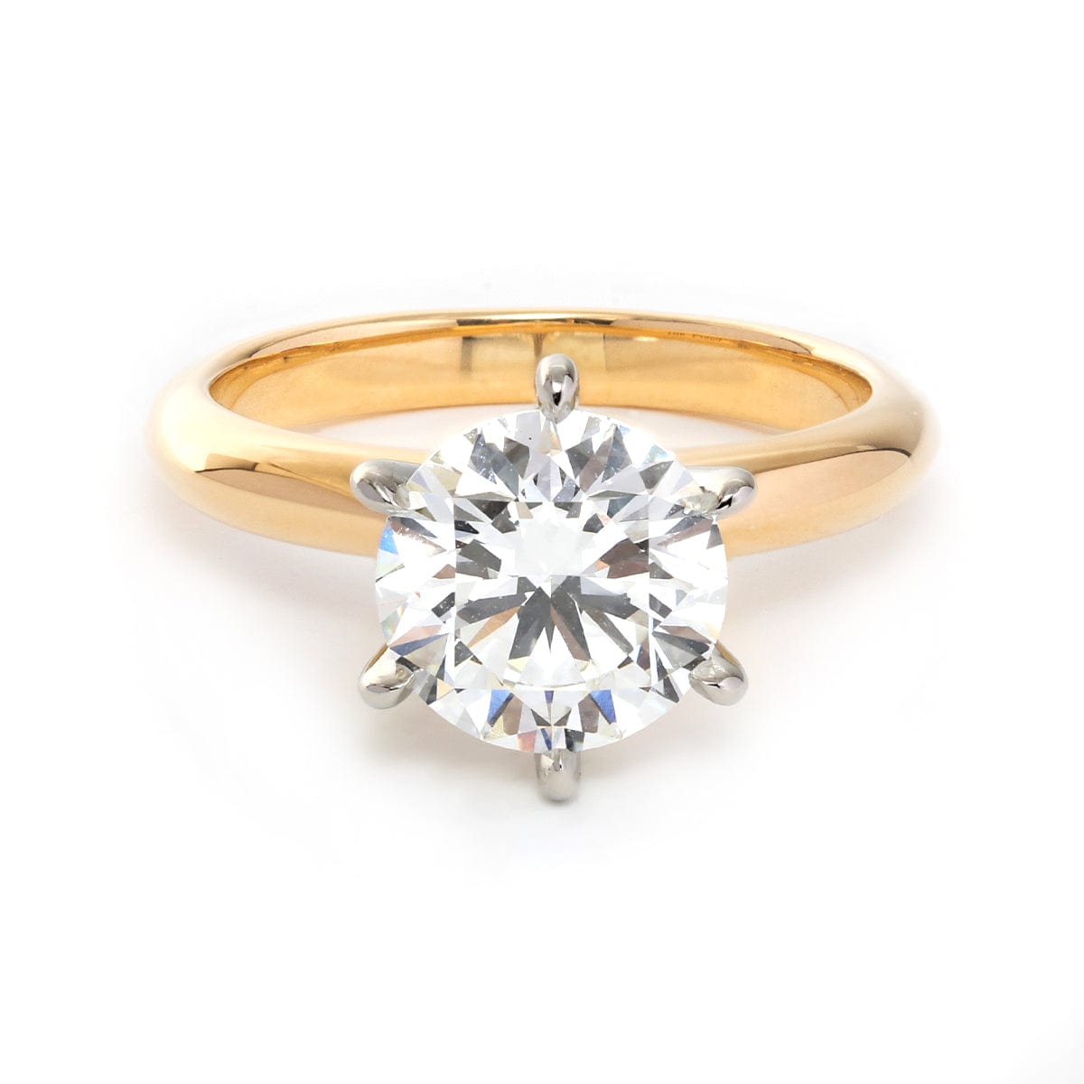 18k Yellow & Platinum Round Lab Diamond Six Prong Solitaire Ring (Ring Setting Only)