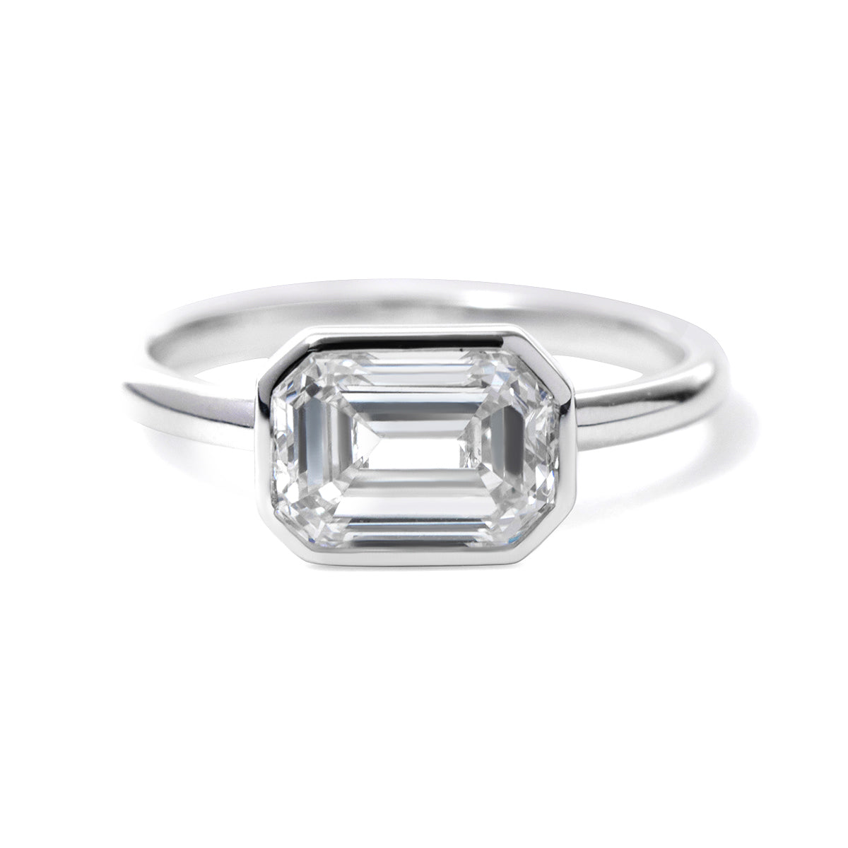 14K White Gold 2ct Emerald Cut Lab Diamond Bezel Solitaire Ring