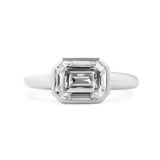 Platinum 3ct Antique Emerald Cut Lab Diamond Bezel Basket Solitaire Ring